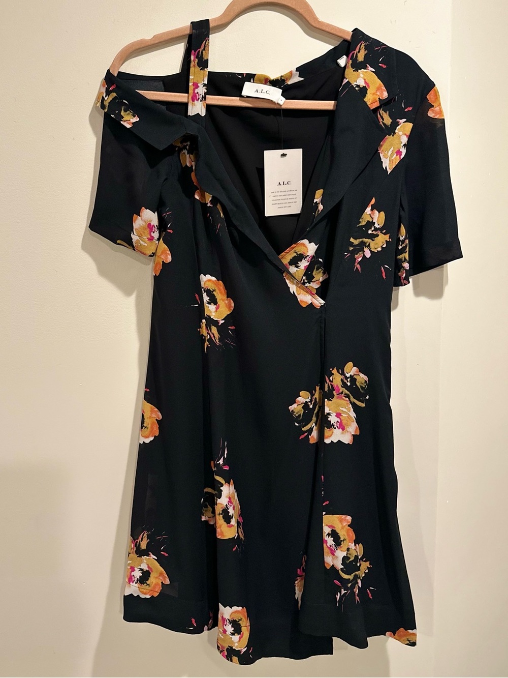 A.L.C. Black Mini Dress with Yellow & Pink Floral Print